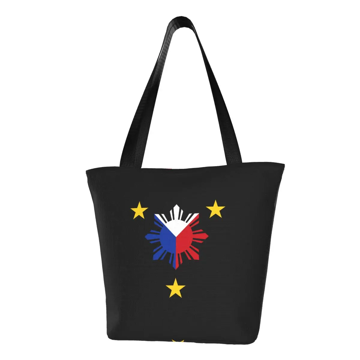 

Recycling 3 Stars And A Sun Philippines Flag Shopping Bag Women Shoulder Canvas Tote Bag Portable Grocery Shopper Bags