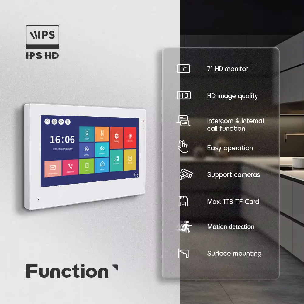 ANJIELO Smart Doorbell Video Intercom System for Home 1080P 7 inch Monitor Video