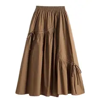 High Waist A-Line Skirt 2024 Summer New Sle Slimming Asymmetrical Belted Midi Skirt Women's f-length Skirts - Image 5