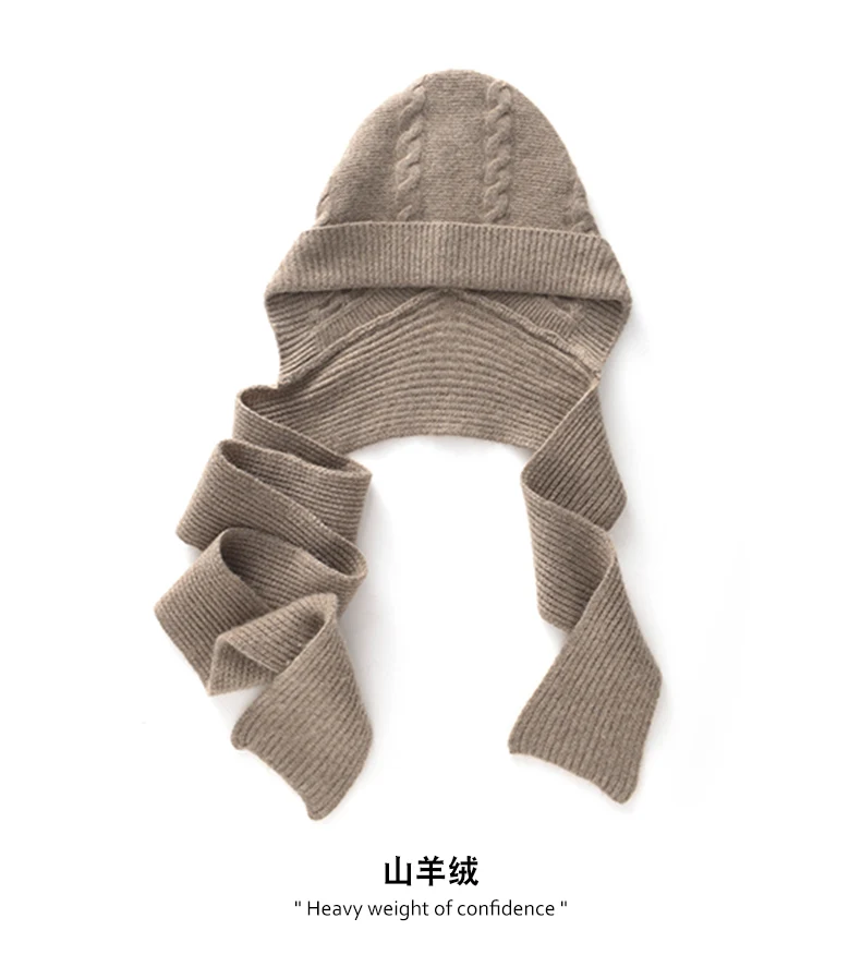 Barak Einteilige Wind- und Schneemütze, verdickter Halswärmer-Schal, Herbst-Winter, neue warme Mütze, 100 % Kaschmir, gestrickte Wollmütze – Detail 3