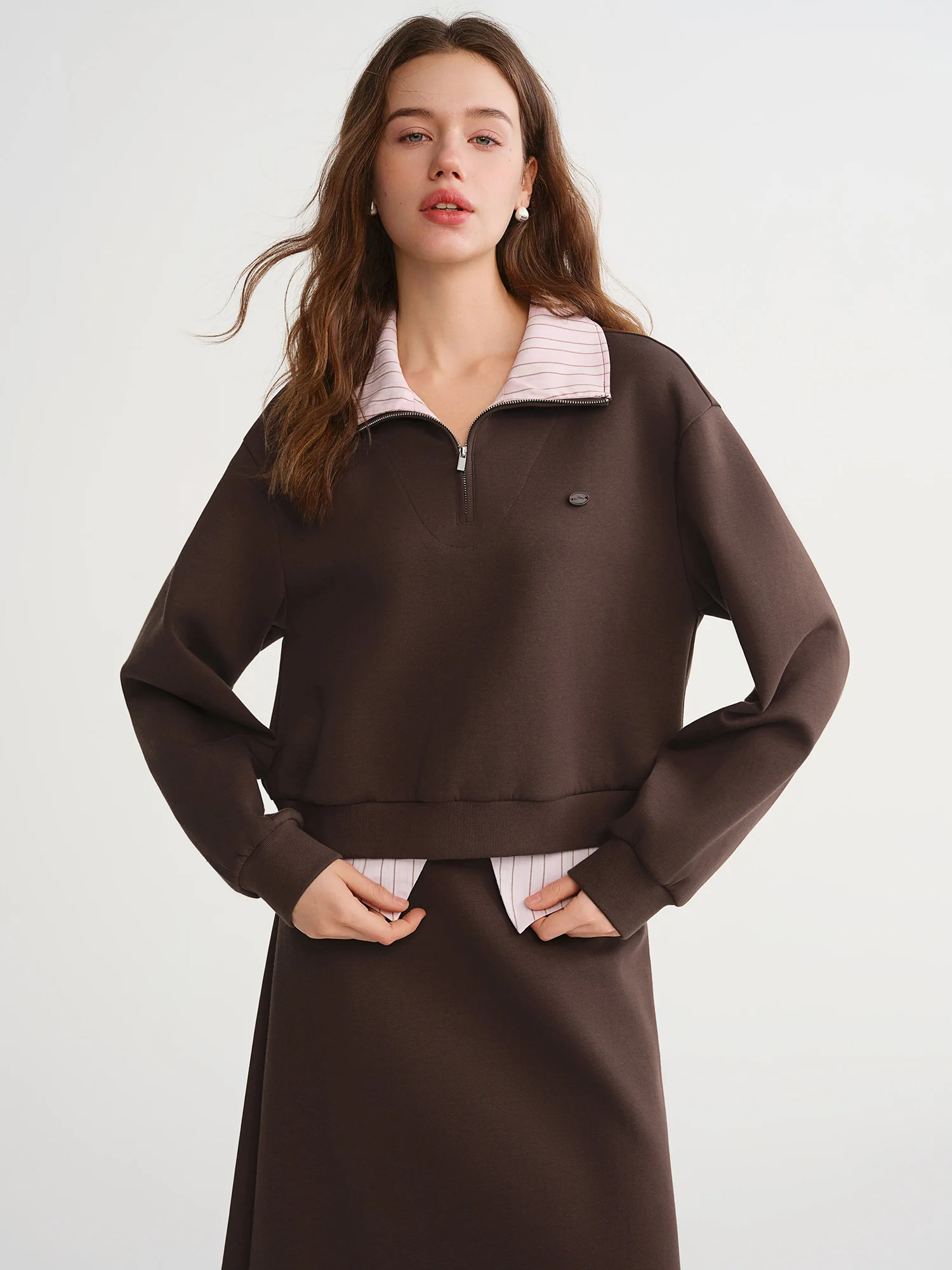 DUSHU 2025 Spring Autumn Women's Striped Pattern Hooded Sweatshirt Set - Casual Two-Piece Outfit with Contrast Splicing