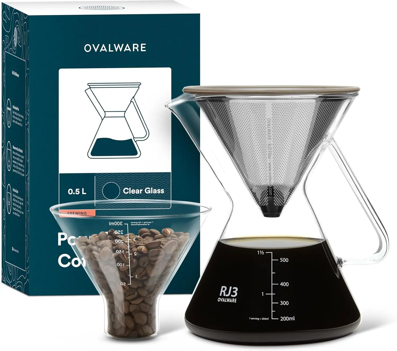 Pour over coffee maker set with glass carafe