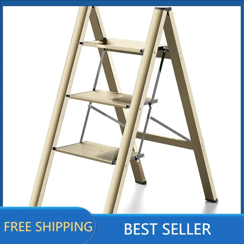 

3 Step Ladder Aluminum Lightweight Folding Step Stool Wide Anti-Slip Pedal 330 Lbs Capacity Household Office Portable Stepladder