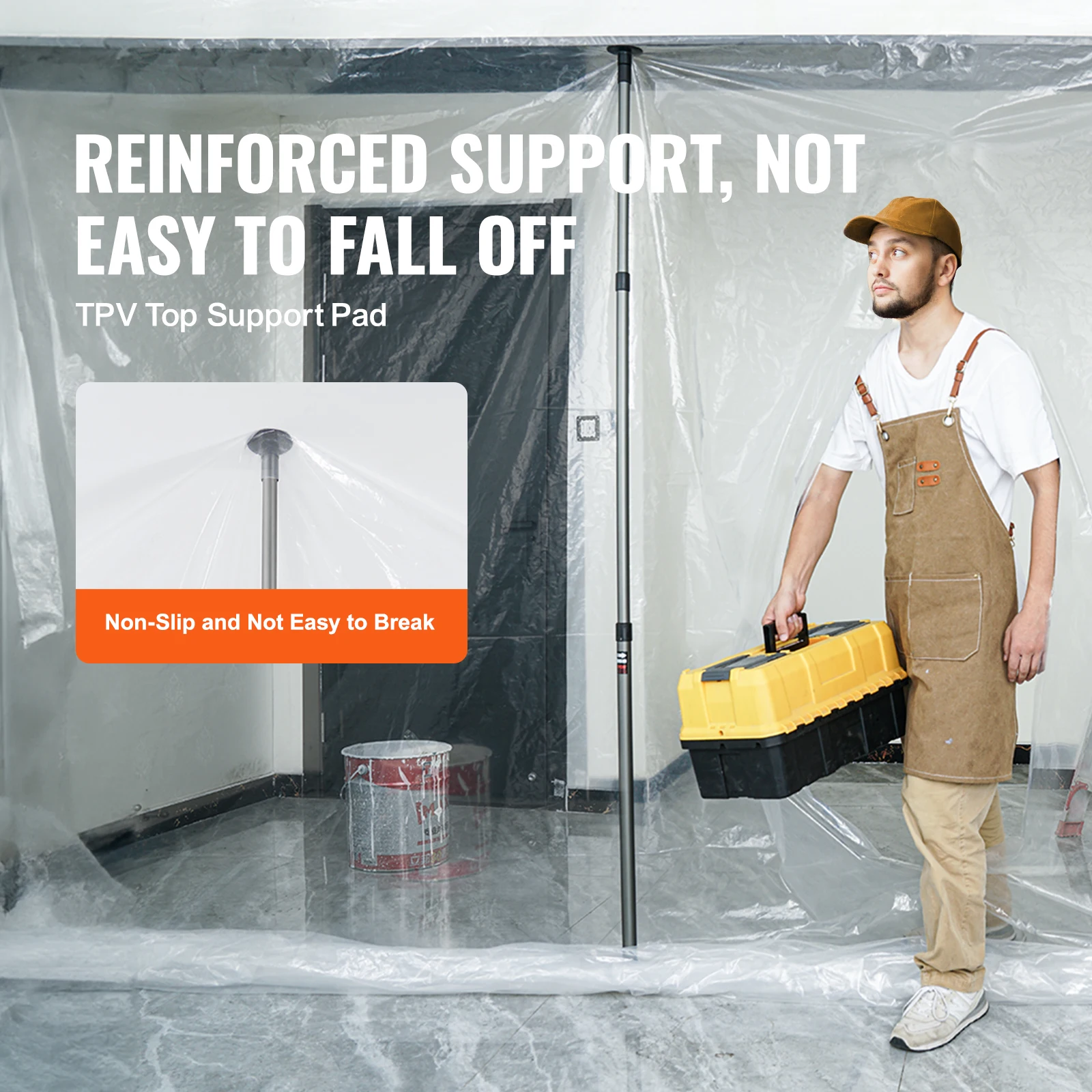 VEVOR Dust Barrier Poles Dust Barrier System w/ 4 Telescoping Poles Plastic Film Carry Bag for Interior Decoration Paint Project