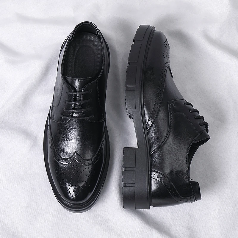 Mens Brogue Shoes Height Increased Dress Oxford Invisible Heel 4/7/9CM