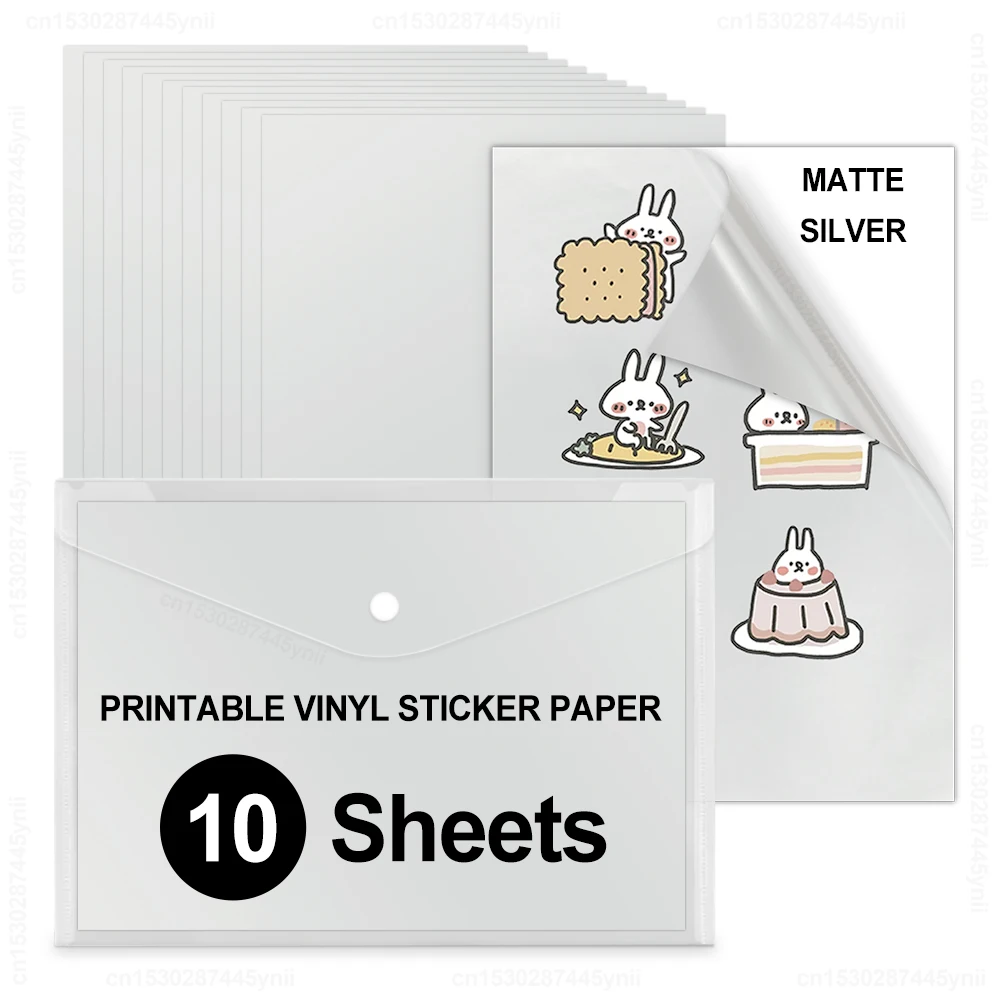 

10Sheets A4 Sticker Paper Waterproof Self-adhesive Transparent Printable Vinyl Sticker Paper White Copy Paper for Inkjet Printer