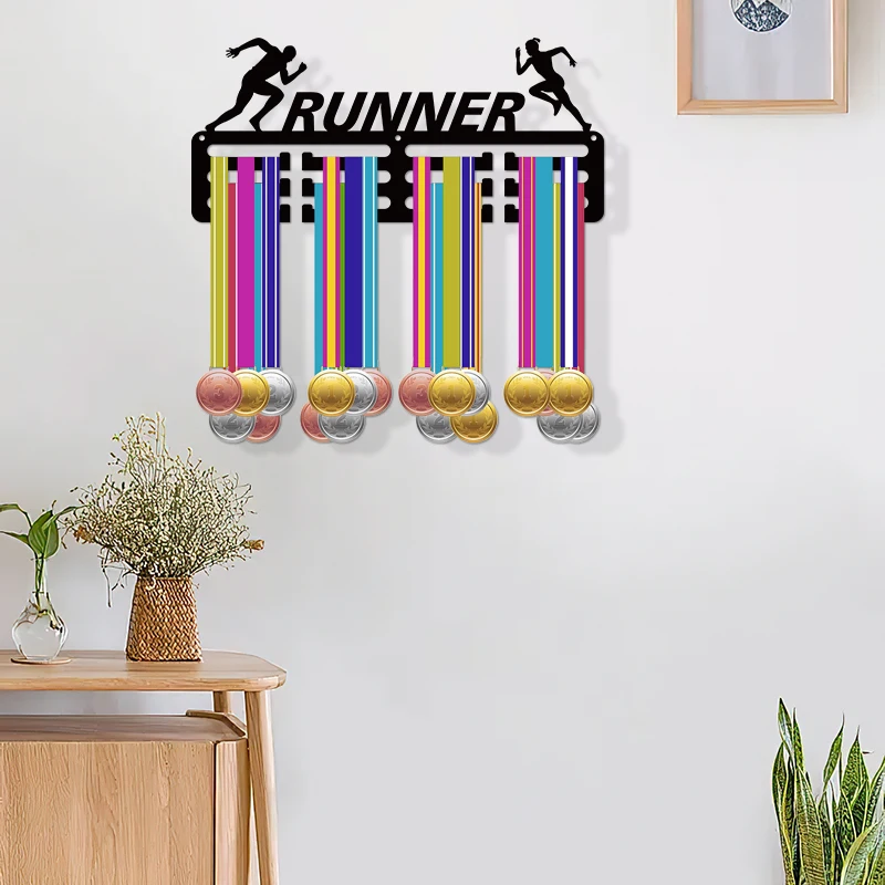 Running Medal Hanger Display for Wall Home Badge Race Marathon Running Medalist Black 11.4x5.1 Inch 1PC