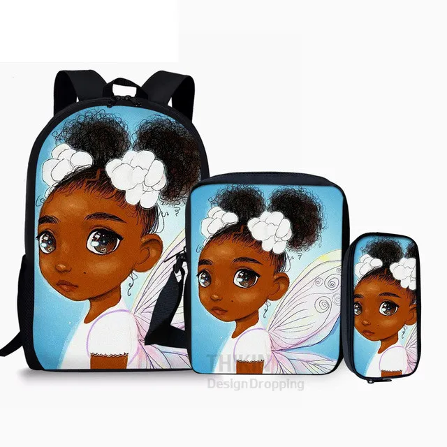 Classic Black Girl Magic Afro Lady 3D Print 3pcs/Set School Bags Laptop Daypack Backpack Inclined shoulder bag Pencil Case