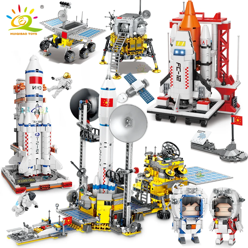 Building Blocks HUIQIBAO Space Station Saturn V Rocket Building Blocks City Shuttle Satellite Astronaut Figure Man Bricks Set Children Toys Gift
