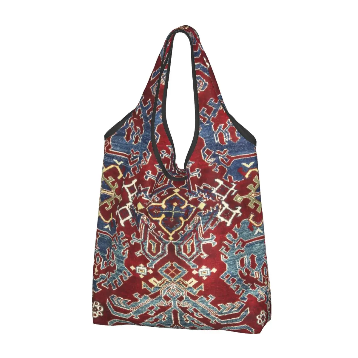 

Custom Turkish Persian Rug Bohemian Kilim Shopping Bags Women Portable Groceries Antique Geometric Ethnic Art Tote Shopper Bags