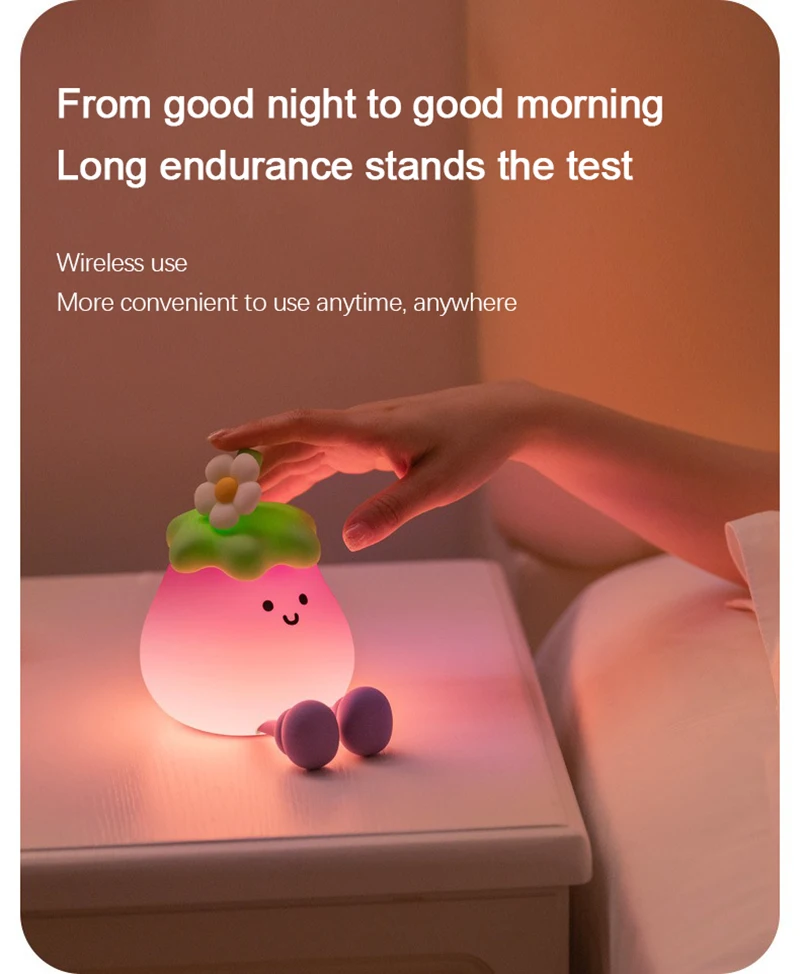 LED Cute Eggplant Night Light Dimmable Nursery Eggplant Lamps Super Squishy Silicone USB Rechargeable Touch Control Night Lamp