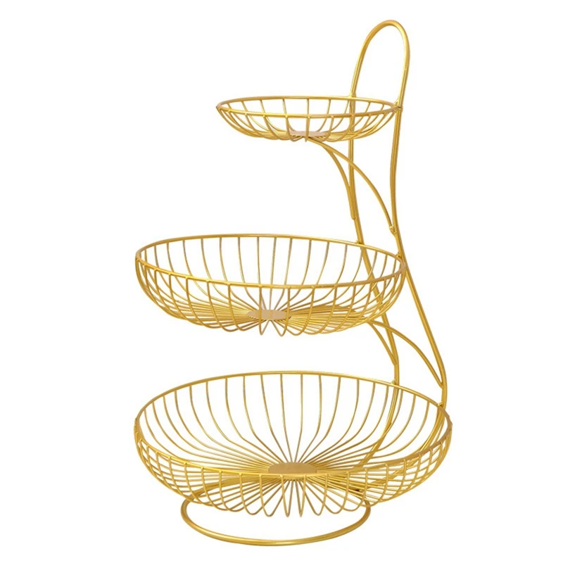 

BEAU-Metal Wire Fruit Bowl Basket Storage Holder Stand Kitchen Vegetable Rack Storage Stand Produce Serving Tray Organizer