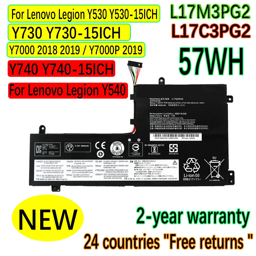 Bateria para Lenovo Legion Y530 Y53015ich Y540 Y740 Y7000p2023 Y7000 20232023 Alta Qualidade L17m3pg2 L17c3pg2