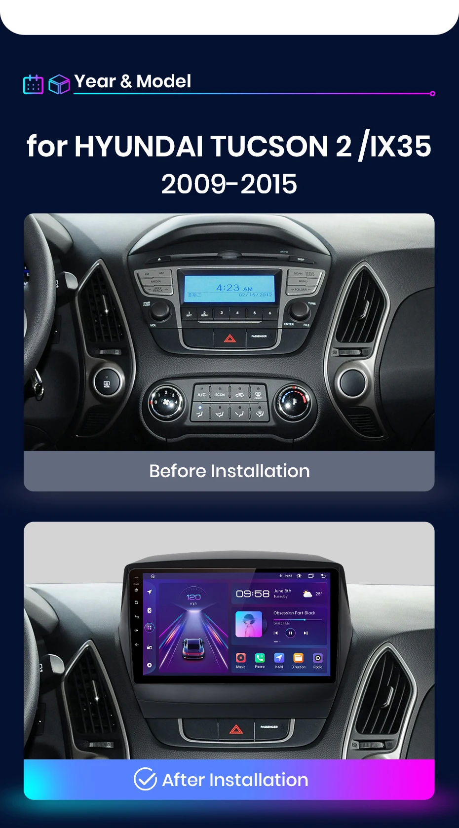 Junsun V1 AI Stimme Drahtlose CarPlay Android Auto Radio für Hyundai ix35 1 2 Tucson 2 LM 2009-2015 4G Auto Multimedia GPS 2din – Detail 12