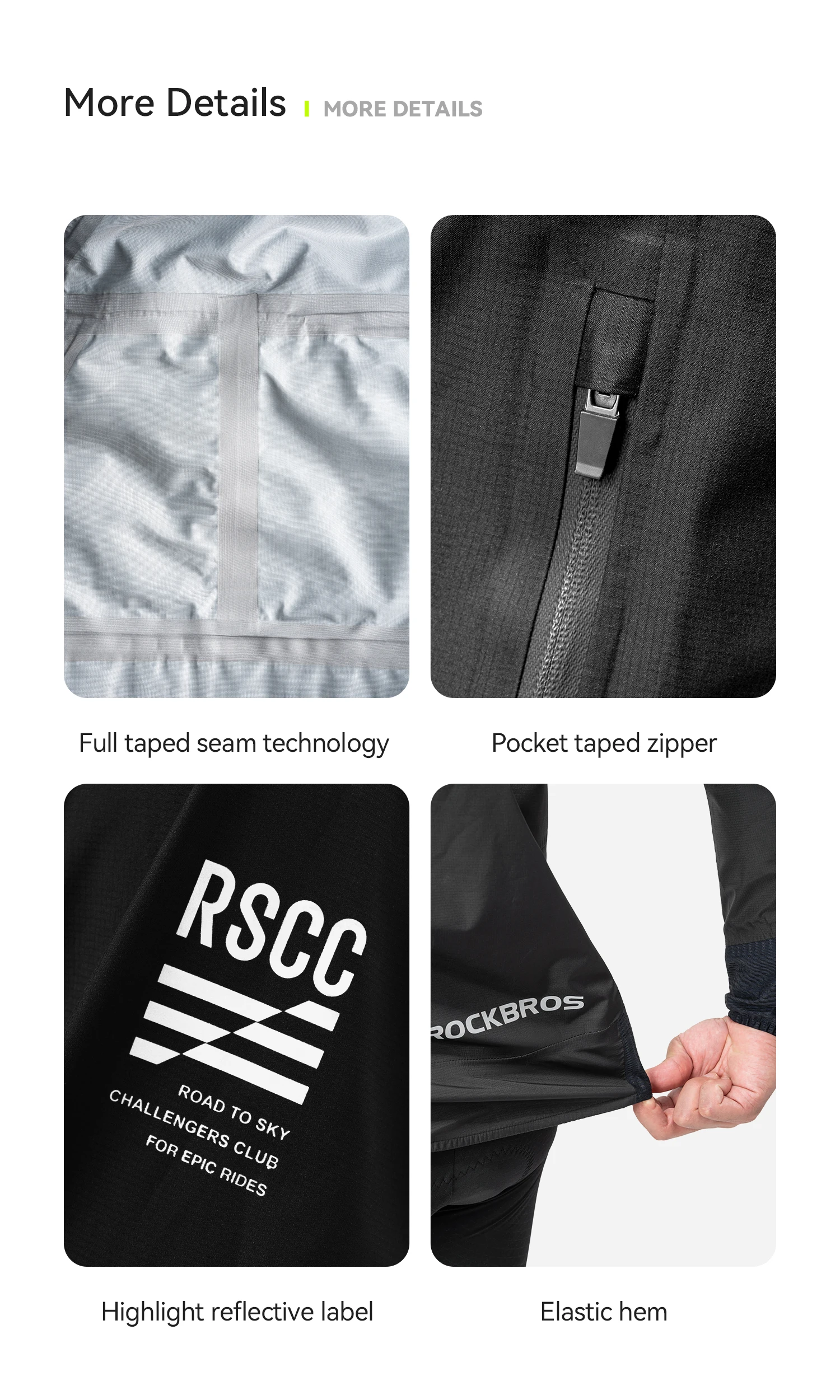 ROCKBROS Regenmantel, warm, wasserdicht, für den Außenbereich, schnell trocknend, atmungsaktiv, TPU-Laminierjacke, Wander- und Fahrradbekleidung – Detail 9