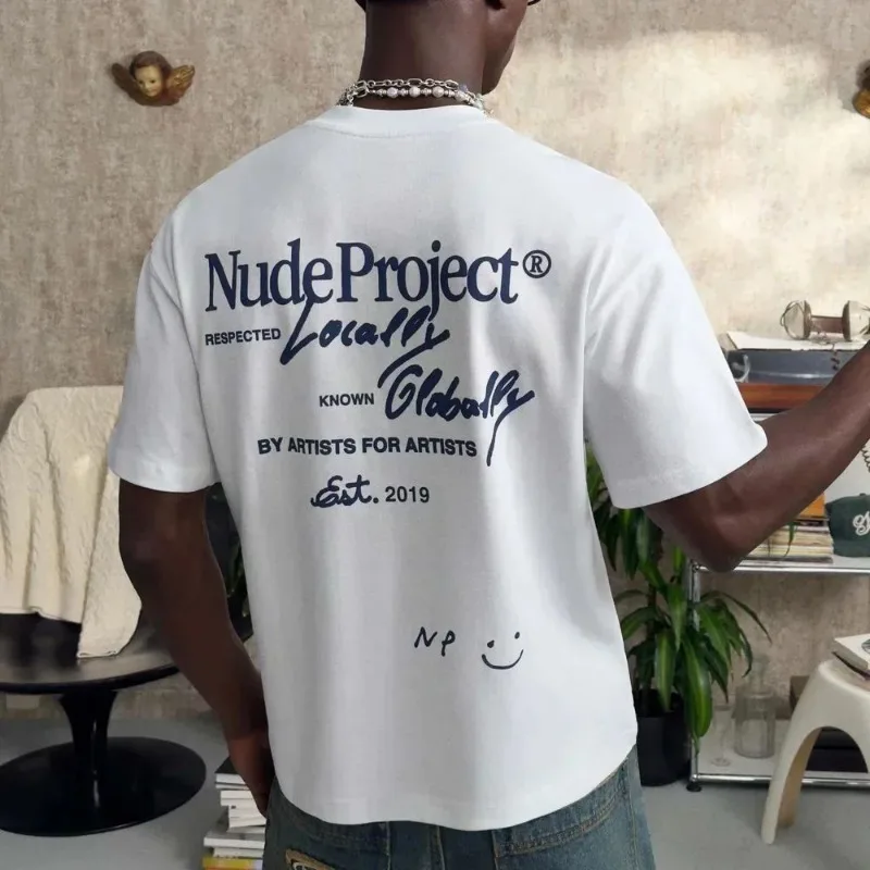 Fashion trend new hot-selling fashion printing nude project men's and women's vacation T-shirt brand street short-sleeved top