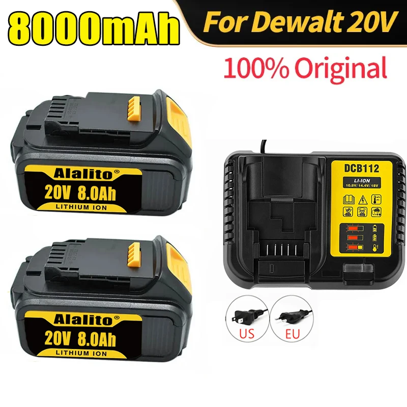 

20V Original ForDewalt Lithium Battery 8000mAh Rechargeable Battery DCB200 Power Tool With Charger DCB120 DCB182