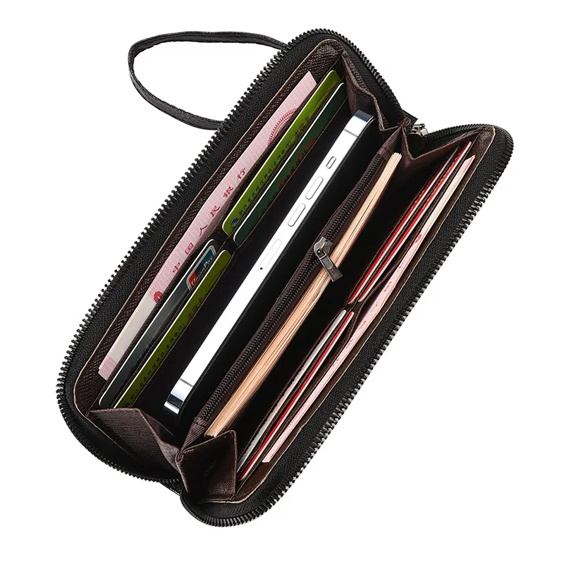Men's Wallets Long Quality PU Leather Wallet Men Zipper Coin Pocket Purse Youth Business Clutch Phone Bag
