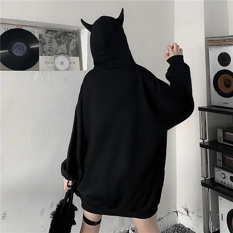 Women Sweatshirt Black Horns | Black Hoodie Devil Horns