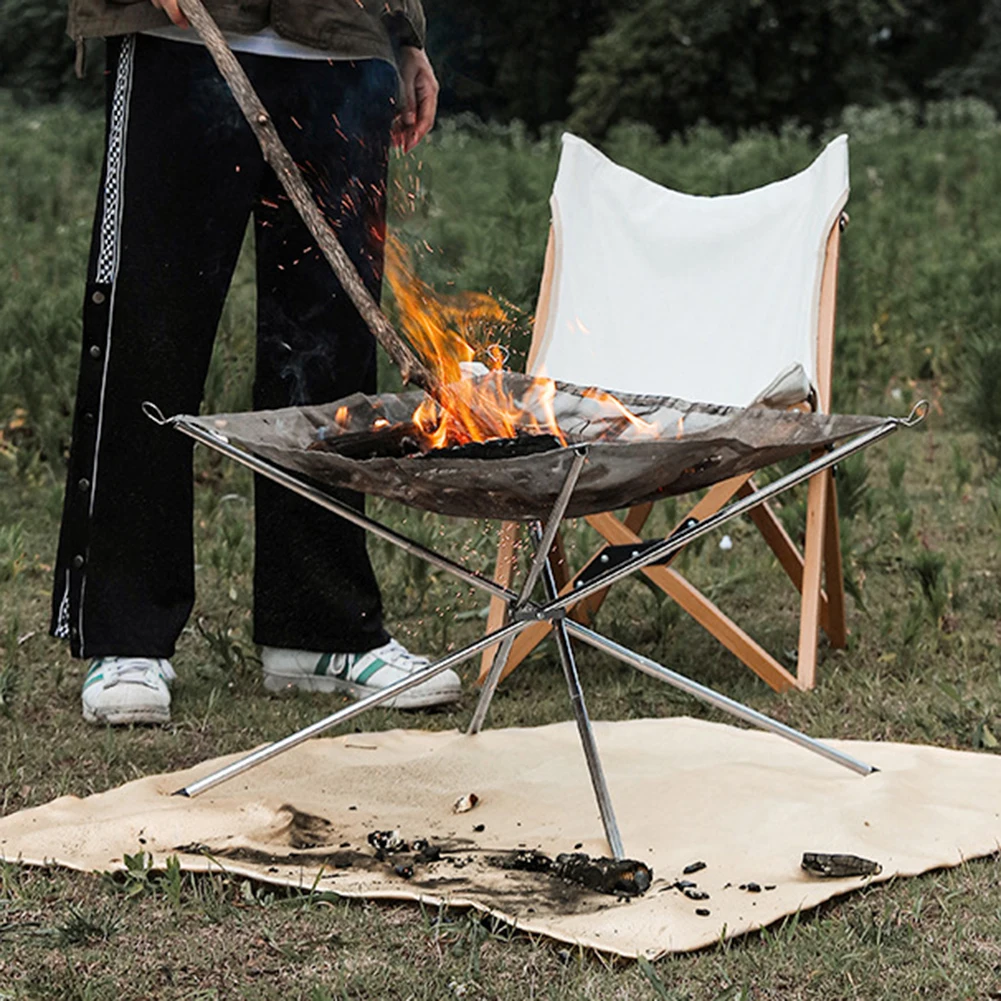 Camping Wood Stove Stand Frame Fire Rack Stainless Steel Foldable Mesh Fire Pit Outdoor Bonfire Campfire Pit Wood Heater Stove 10pcs 14mm reverse tooth toy decorative fire cap steel gasket ring toy accessories