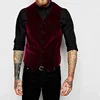Burgundy Velvet Vest for Men Suit V Neck Single Breasted 1 Piece Casual Male Waistcoat New Fashion Coat 2
