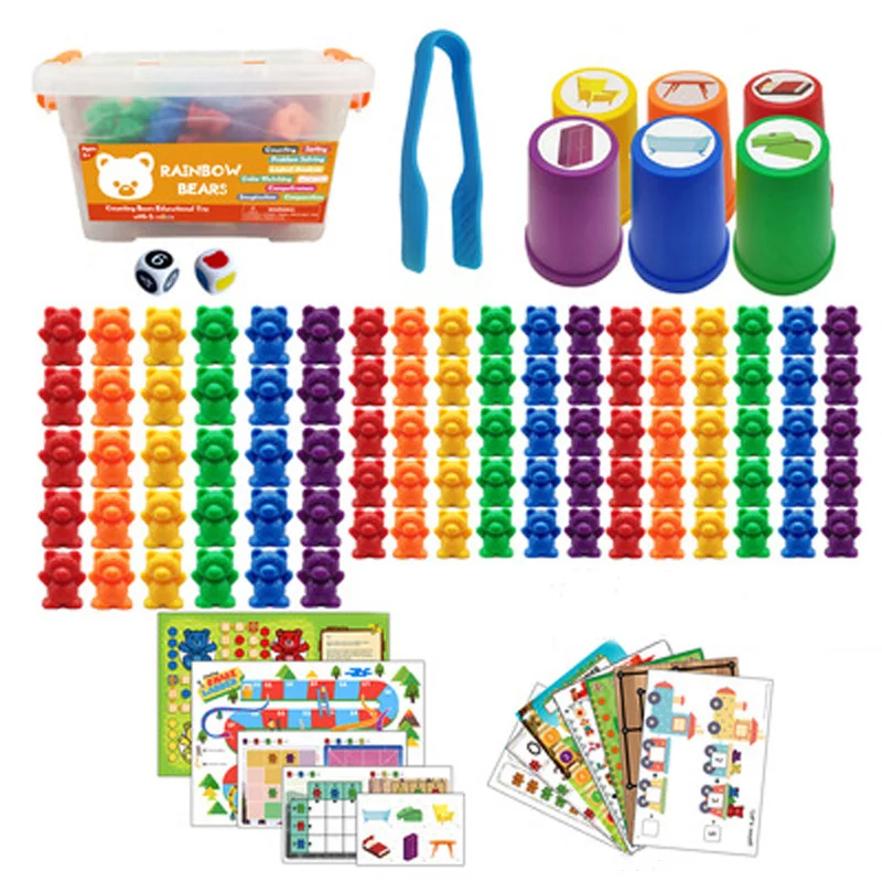 

Stack Cups Counting Bears Box Rainbow Color Weights Sensory Toys Baby Mintessori Educational Toys Games Children Montessori Toys