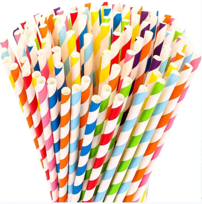 Mix Color Paper Straws 100PCS Disposable Drinking Straws Bulk 6*197mm Decoraation Bar for Cocktail Bars Restaurants