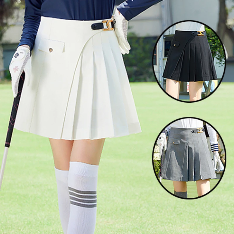 TTYGJ Golf Women's Clothing Spring Vintage Sports Skirt High Waist Pleated Skirt Ladies Slim Casual Skorts with Inner Short