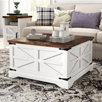 Modern Farmhouse Coffee Table Square Wood Center Table with Storage Space Metal Corners Z Shape Table 1