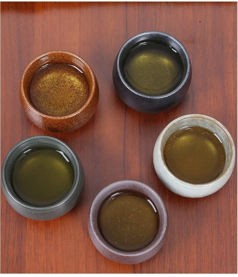Coarse Pottery Tea Cup Five Element Kung Fu Tea Cup Set Large Teaware Kiln Change Glaze Ceramic Teacups Chinese Set