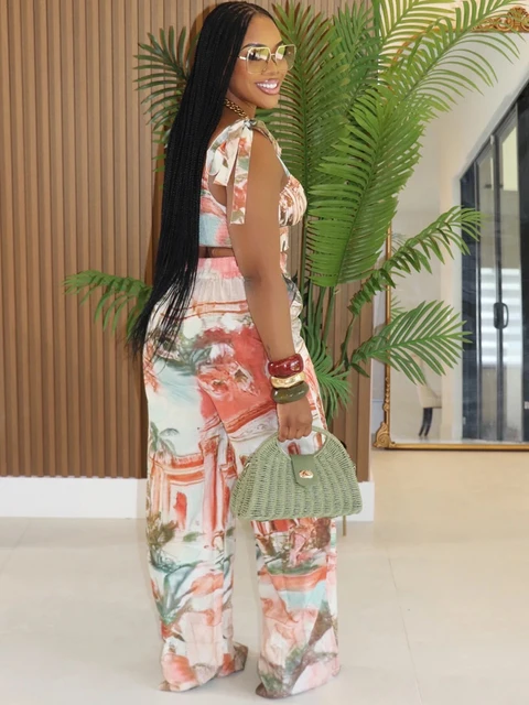 Krista Multi Color Print Tie-Up Ruched Wide Pant Set 2