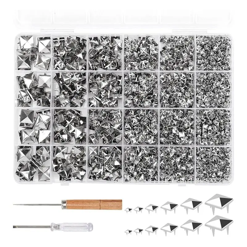 ABBP-For Clothing For Leather Jacket Accessories- 1222 Pcs Square Pyramid Studs Prong Studs Rivets For Crafts Punk Metal Spikes ABBP-For Clothing For Leather Jacket Accessories- 1222 Pcs Square Pyramid Studs Prong Studs Rivets For Crafts Punk Metal Spikes