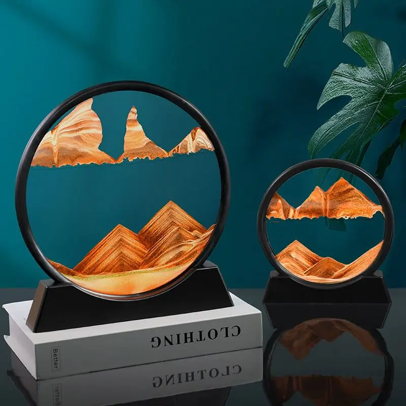 창의적인 3D 무빙 샌드 아트 그림 퀵샌드 라운드 유리, 깊은 바다 풍경 모래 시계, 흐르는 모래 그림, 홈 장식 선물
