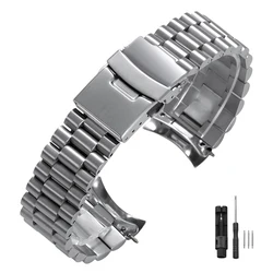 Premium Solid Stainless Steel Sport Watch Band with Curved Ends - Men's Strap in Multiple Sizes - 22mm (Silver type3)
