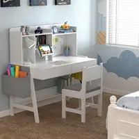 Kids Study Desk and Chair Set, Adjustable Children Study Table with Chair, Kids Wooden Desk with Hutch, Drawers, Book Stand, Whi 2