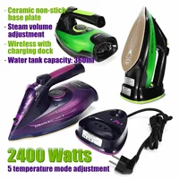 2400W Electric Rope Steam Iron Cordless Charging Steam Iron 5 Speed Adjust Clothes Ironing Steamer ABS+Ceramic Soleplate EU Plug 1