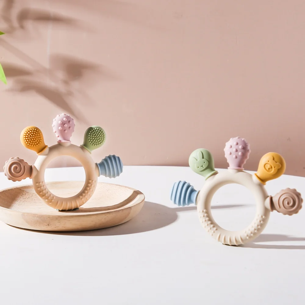1 STÜCK Baby Silikon Beißring Pflege Zahnen Spielzeug 0 12 Monate Spielzeug BPA FREI Silikon Ring Griff für Baby Beruhigende Zahn Kauen Spielzeug – Detail 36