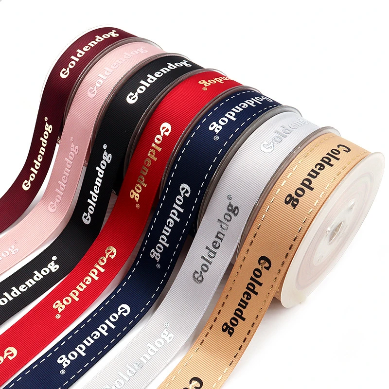 Personalized Gold Silver Foil Grosgrain Ribbon Printed DIY Webbing Decoration Gift 100yards B2201 DHK