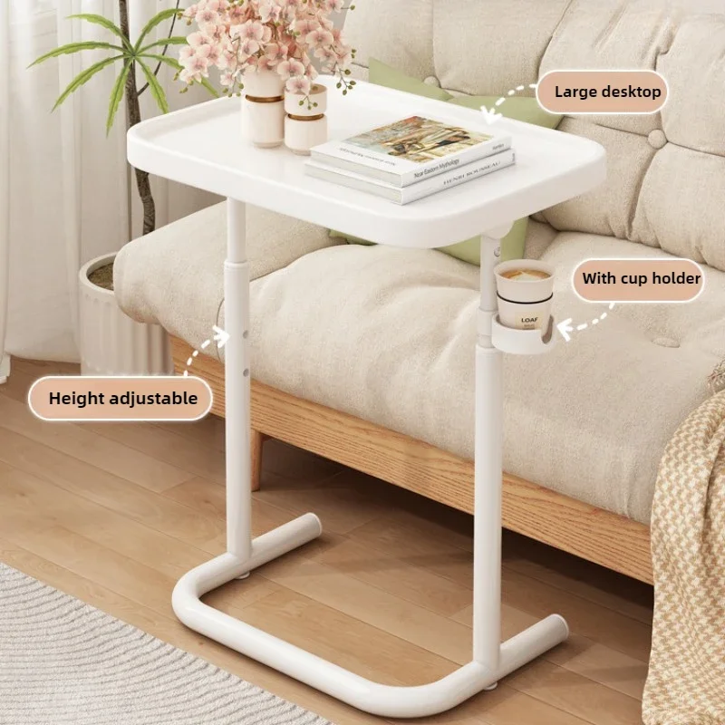 Stainless Steel Mobile Dining Side Table Adjustable Angled Eating Desk Foldable Rolling Table Height-Adjustable Bedside Tray