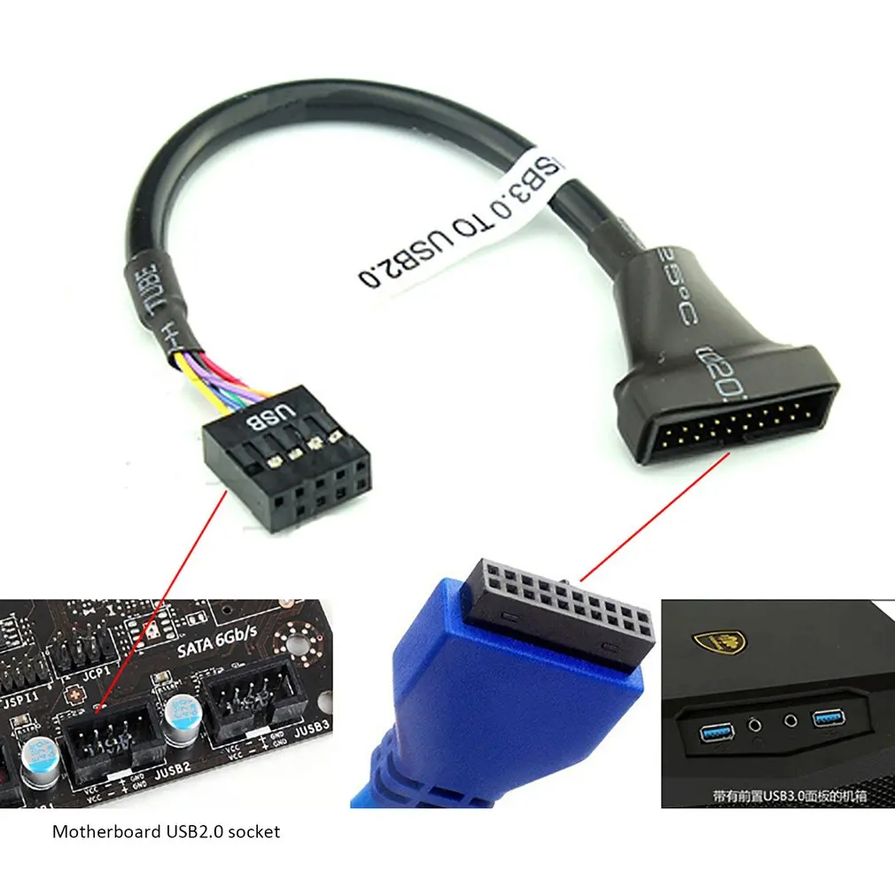 

19/20 Pin USB 3,0 разъем для 9-контактного USB 2,0 штекер материнской платы адаптер Шнур