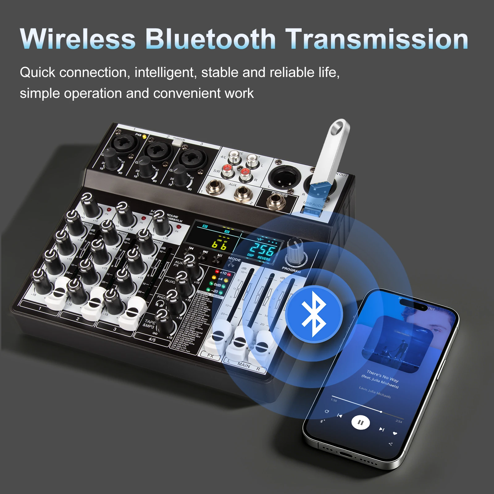 5채널 사운드 믹싱 콘솔 Depusheng PG6 블루투스 USB 레코드 48V 팬텀 파워 딜레이 리피트 256DSP 효과 오디오 믹서