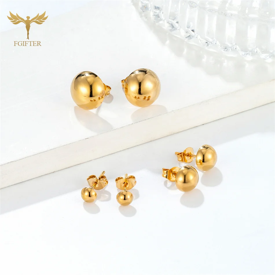 12 Pairs Pack Minimalist Half Ball Earrings for Women Men Teen Golden Stainless Steel Ear Stud Set Waterproof Jewelry Wholesale 3