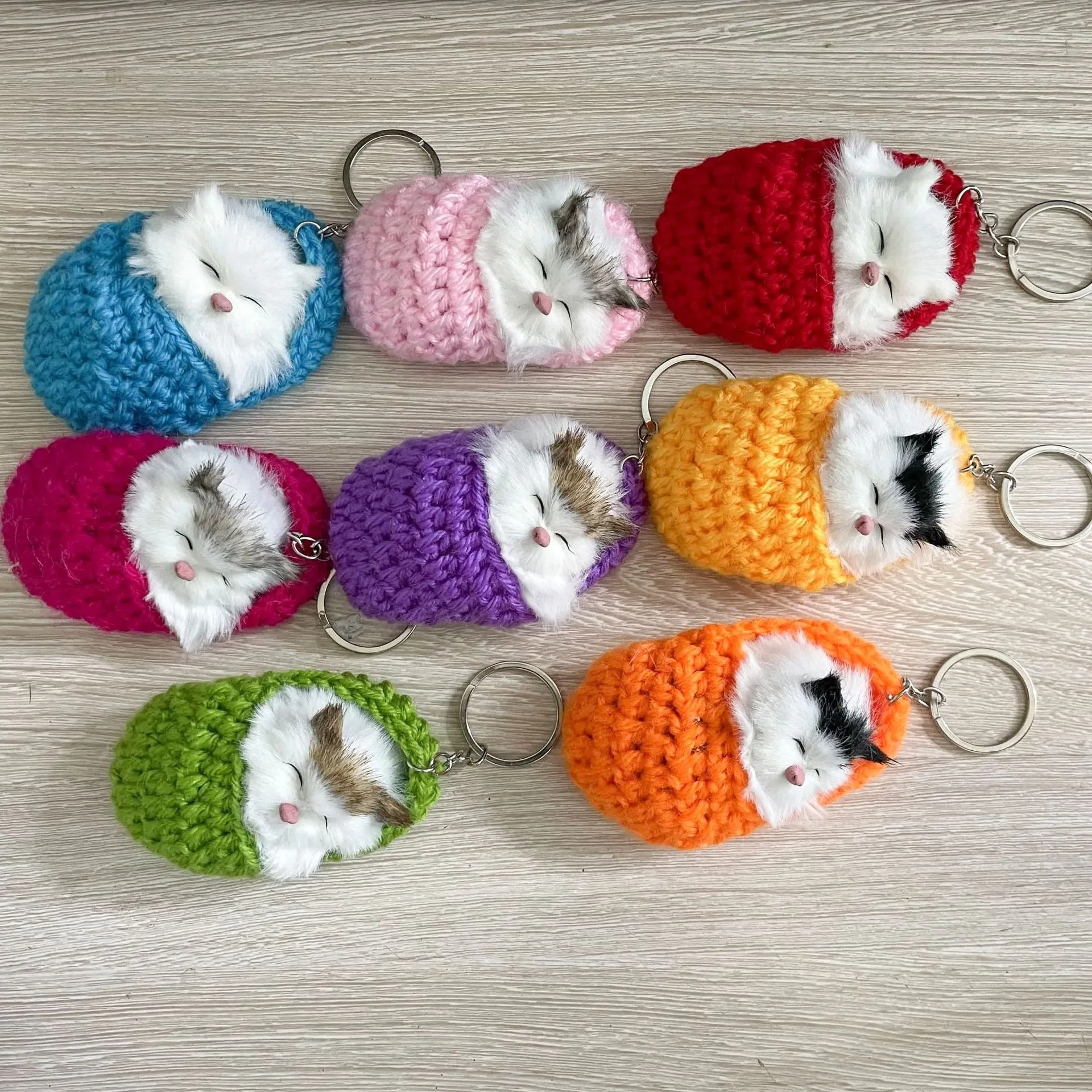 Simulation Mini Cat Keychain Cute Plush Cats With Sound Children Birthday Gifts Creative Imitation Cat Ornaments Bag Decoration