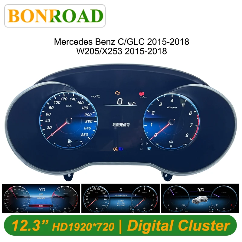 Bonroad-tablero Digital LCD de 12,3 pulgadas para Mercedes Benz C/GLC W205/W253 2015-2018 NTG 5,0/5,5, cabina de instrumentos 1