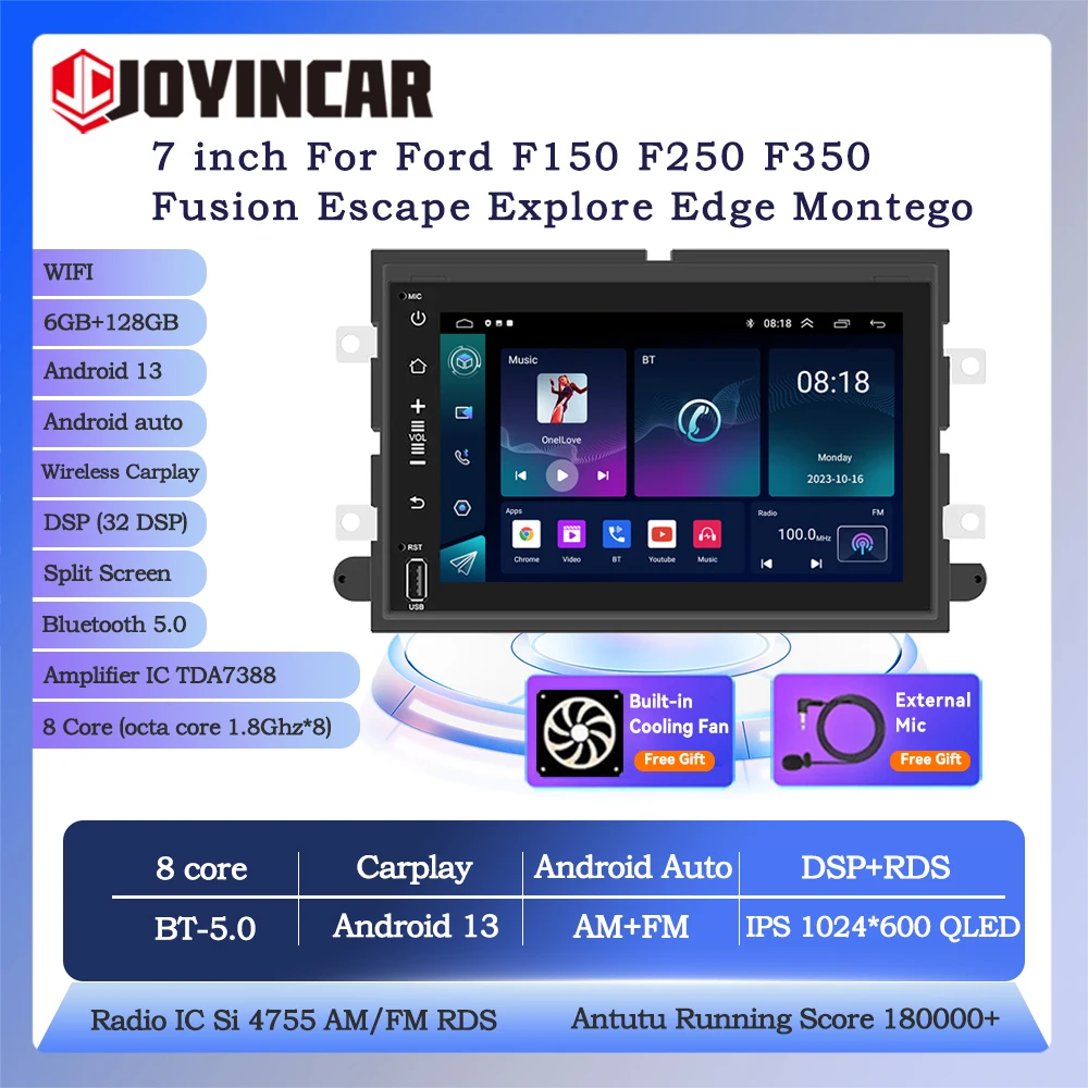 

Автомагнитола Joyincar, 2DIN, Android 13, GPS, Wi-Fi, 7 дюймов, для Ford F150, F250, F350, Fusion Escape, Explore Edge, Montego