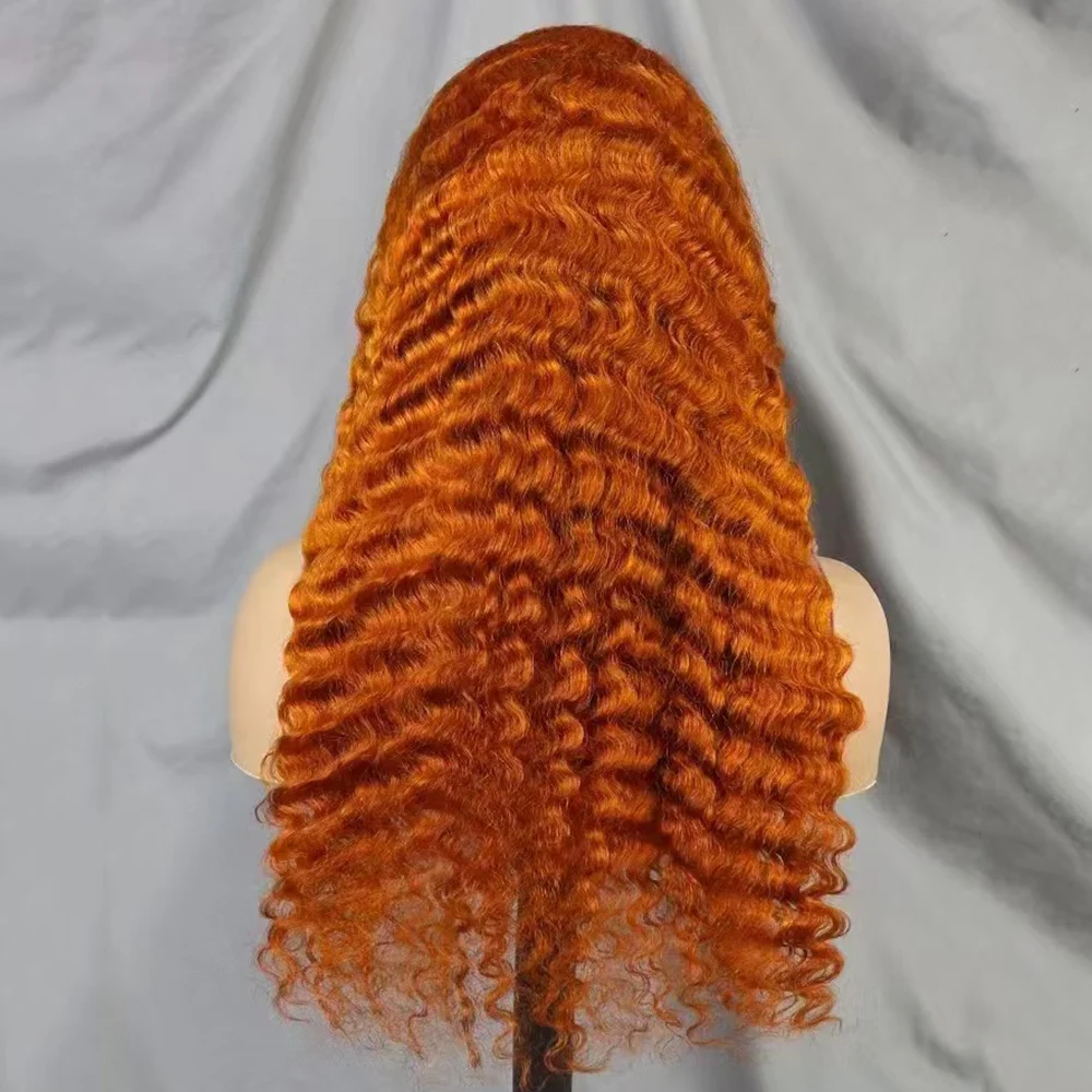 Water Wave Deep Wave Curly 100% Human Hair Wig  200% Density 22 inches Ginger 350# Color 13x4 Transparent Lace Frontal Hair Wig