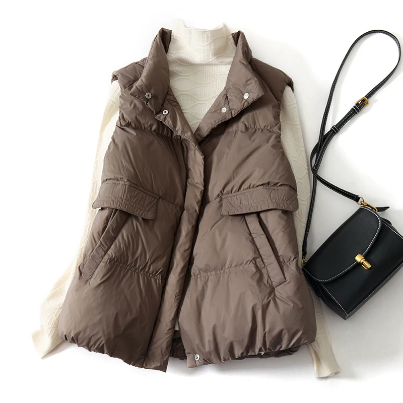 

2022 New Women Winter Down Vest Stand Collar Female Gilet Sleeveless Puffer Parkas Ladies Waistcoat 90% Duck Down Vest