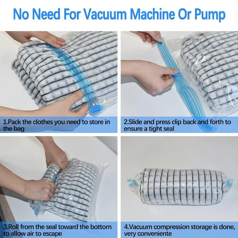 No Need Pump Vacuum Storage Bags Large Capacity Clothes Organize Bag Space Saver Home Comforters Blankets Compression Pounches 6