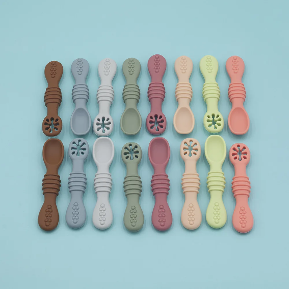 

Ложка детская силиконовая для обучения еде, ложка для супа, риса, каши, ложка с полыми волнистыми точками, клейкая, не содержит Бисфенол А
