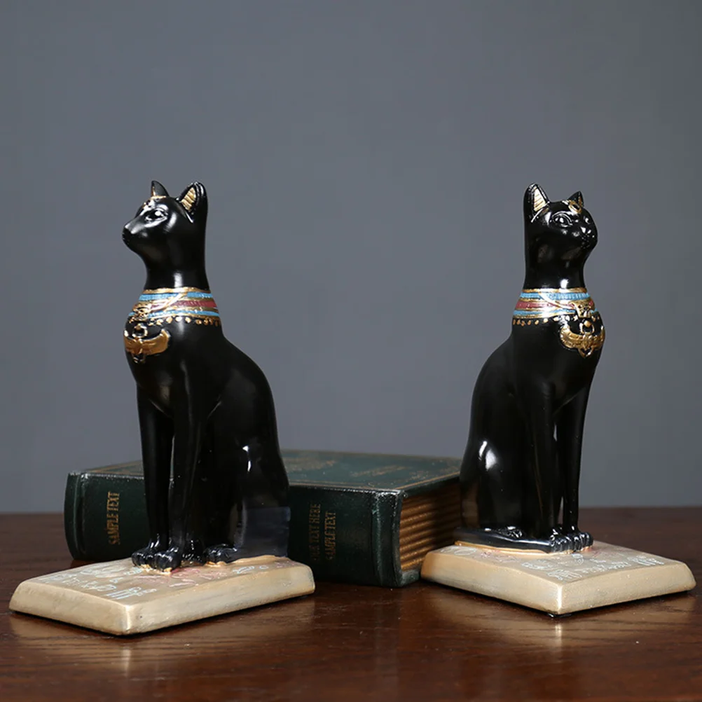 

2 Pcs Creative Fortune Bookend Indian Style Book Stand Cat Ornament Resin Sculpture Study Desktop Model Book Stand for Home